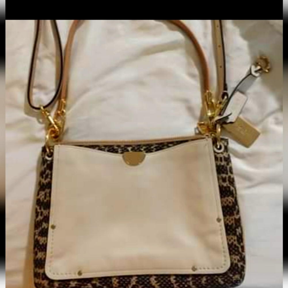 Coach 54162 Dreamer Shoulder Bag With Snakeskin Leather Chalk Crossbody